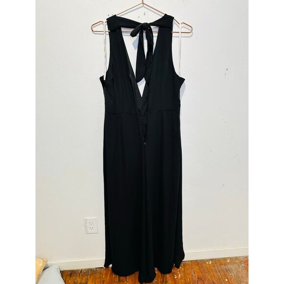 HALSTON Black Sleeveless Deep V-Neck High-Low Ruffle Front Jumpsuit Size 6 - Picture 5 of 14